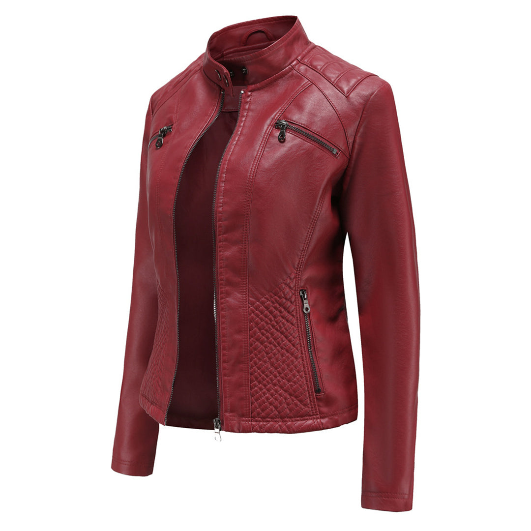 Asymmetrische Leren Jas voor Dames - Modieuze Jack met Rits Sluiting