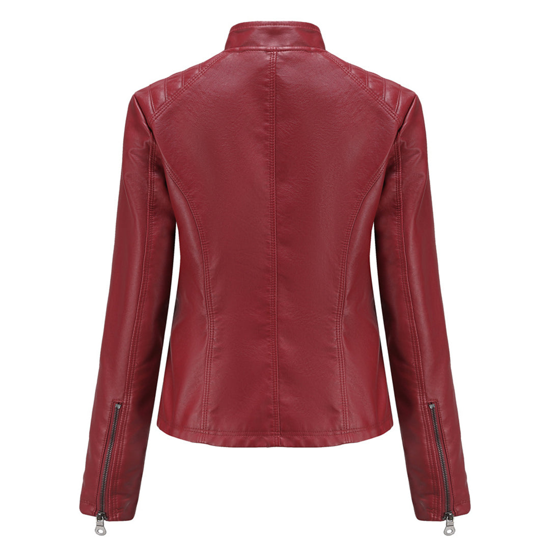 Asymmetrische Leren Jas voor Dames - Modieuze Jack met Rits Sluiting