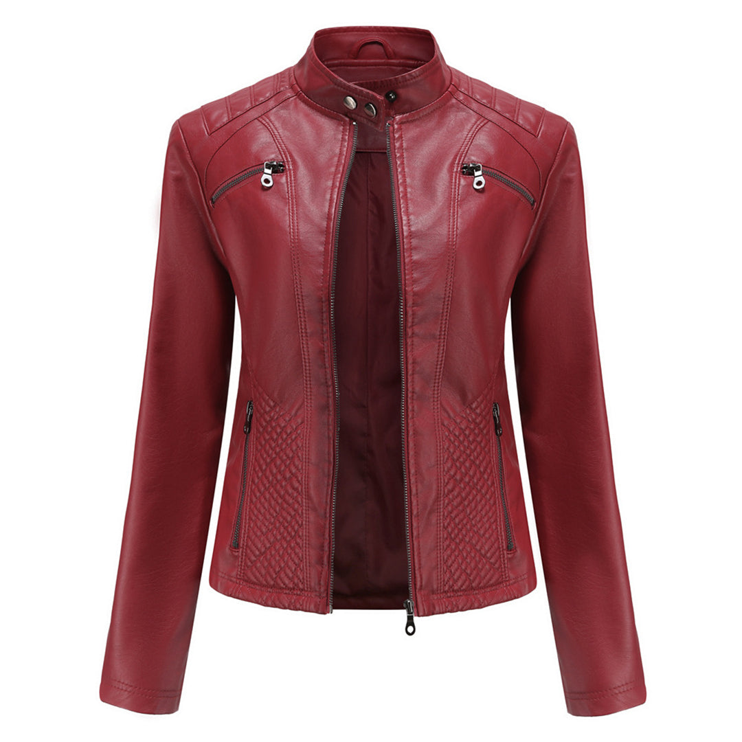 Asymmetrische Leren Jas voor Dames - Modieuze Jack met Rits Sluiting
