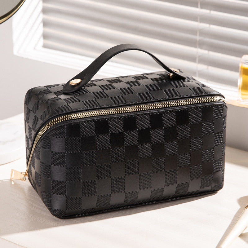 Luxe Boho Geruite Make-up Tas | Stijlvolle Kosmetische Organizer