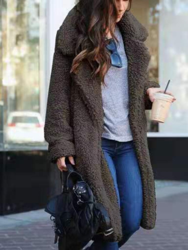 Mila Cosy Lange Fleece Jas | Trendy warme winterjas voor dames
