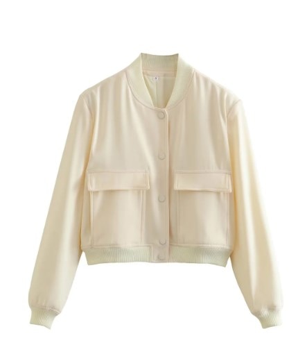 Sofia - Stijlvolle Korte Bomberjas in Wit-Beige | Trendy Damesjas voor Elke Gelegenheid