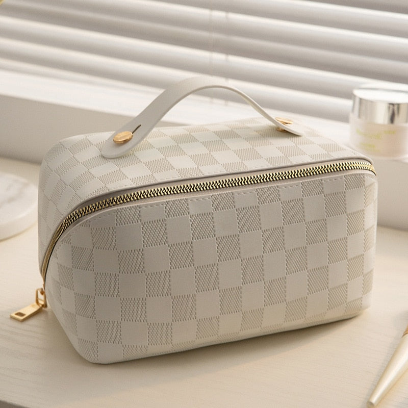 Luxe Boho Geruite Make-up Tas | Stijlvolle Kosmetische Organizer