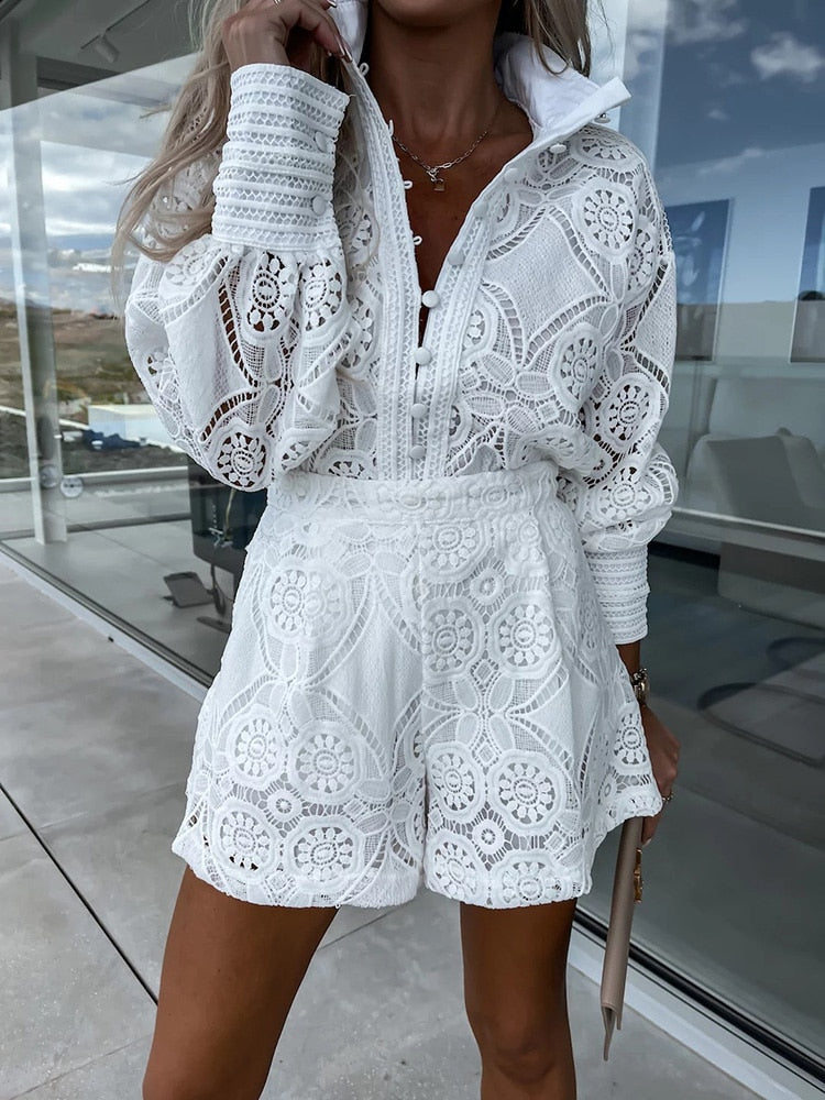 Freja - Kant Romper Jurk - Dames Elegante Kanten Jumpsuit
