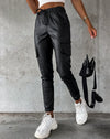 Sophia Cargo Broek | Broek met Leren Look en Cargozakken voor Dames