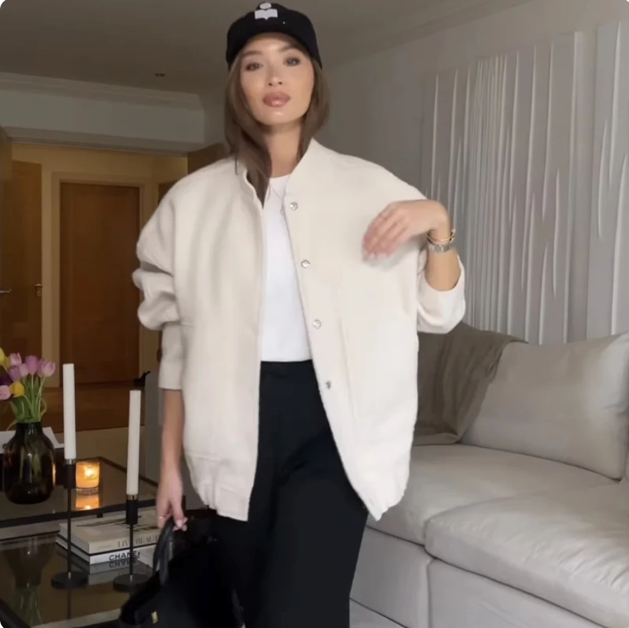 Metro Chic - Oversized Gemêleerde Bomberjack voor Dames Herfst/Winter 2023