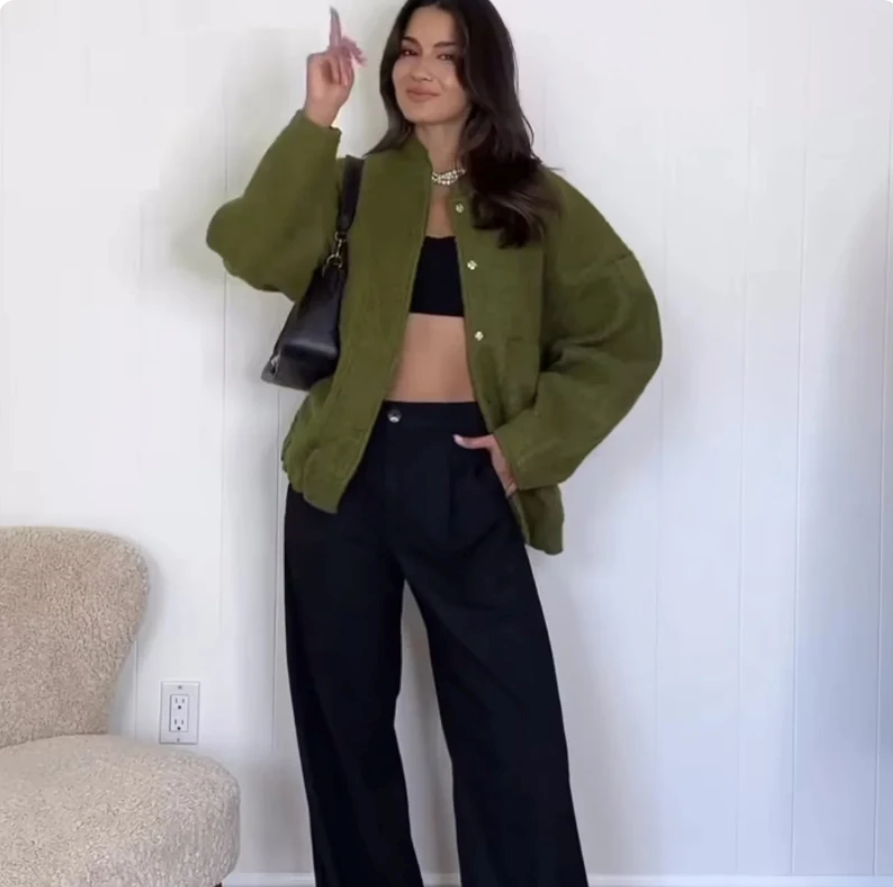 Metro Chic - Oversized Gemêleerde Bomberjack voor Dames Herfst/Winter 2023