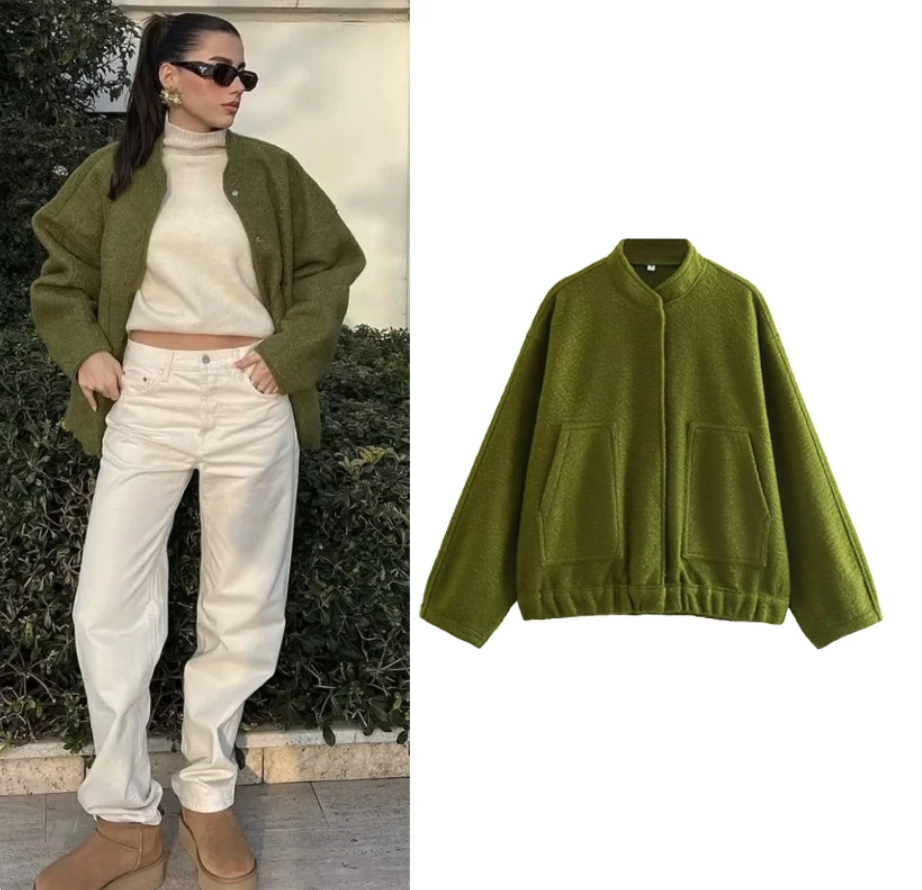 Metro Chic - Oversized Gemêleerde Bomberjack voor Dames Herfst/Winter 2023