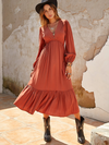 Terracotta Lange Boho Jurk met Ruches | Stijlvolle Lange Jurk voor Zomerse Gelegenheden