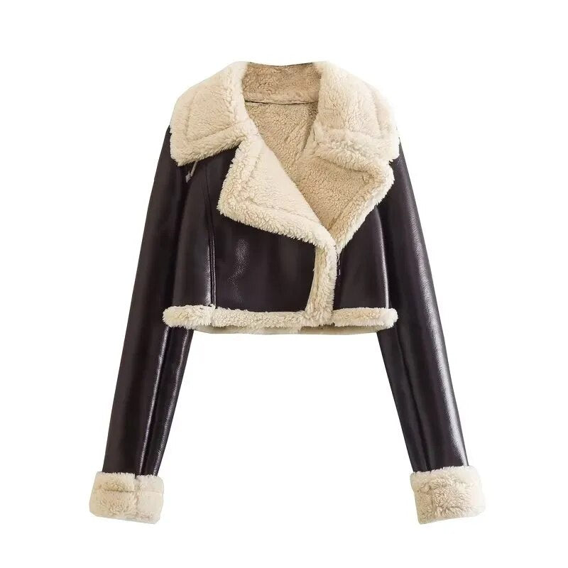 Leren Winterjas met Zachte Pluche Voering voor Dames - Trendy Wintermode 2023