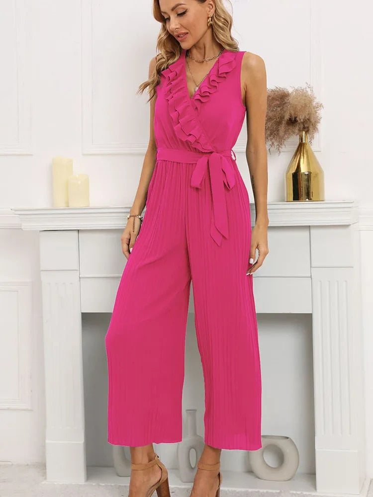 Chic Plissé - Jumpsuit met Riem en Ruches | Elegant en Stijlvol Design