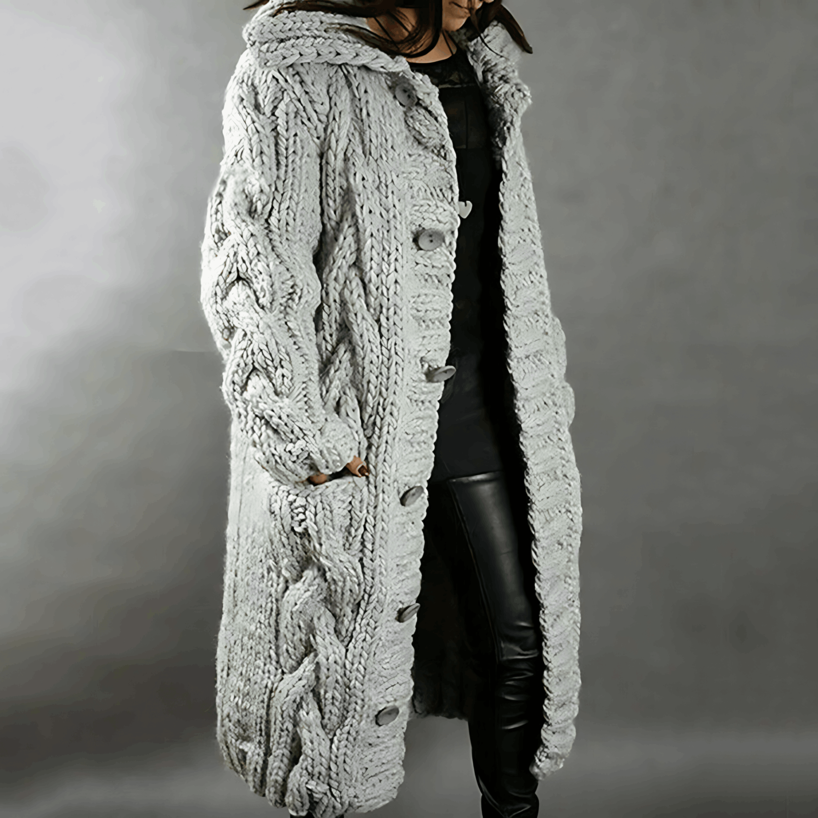 Lindalen - Extra Lange Gebreide Jas in Oversized Pasvorm voor Ultieme Warmte