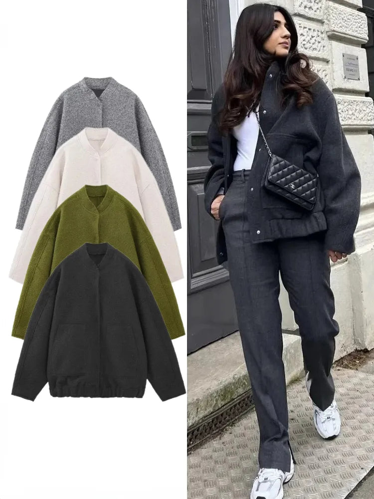 Metro Chic - Oversized Gemêleerde Bomberjack voor Dames Herfst/Winter 2023