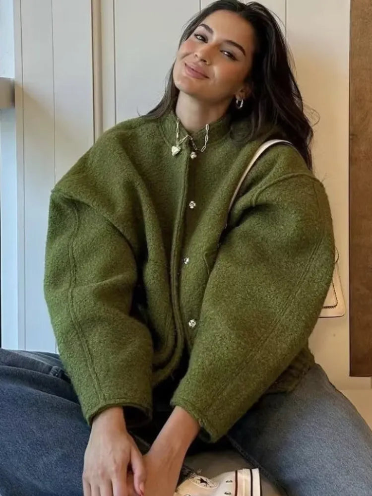 Metro Chic - Oversized Gemêleerde Bomberjack voor Dames Herfst/Winter 2023