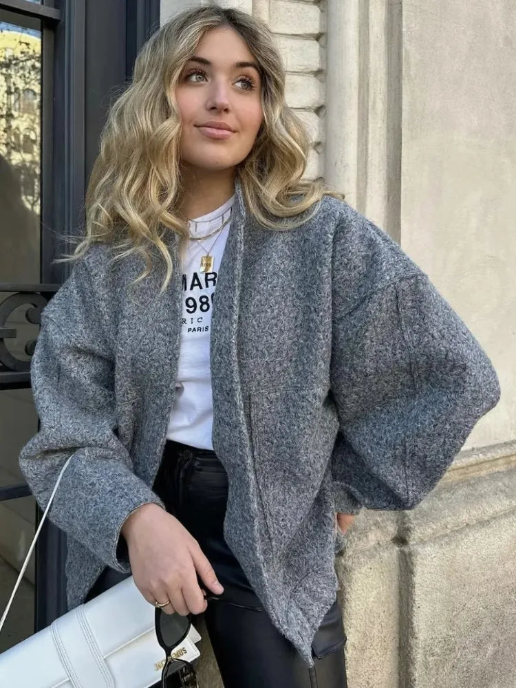Metro Chic - Oversized Gemêleerde Bomberjack voor Dames Herfst/Winter 2023