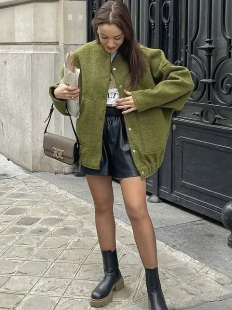 Metro Chic - Oversized Gemêleerde Bomberjack voor Dames Herfst/Winter 2023
