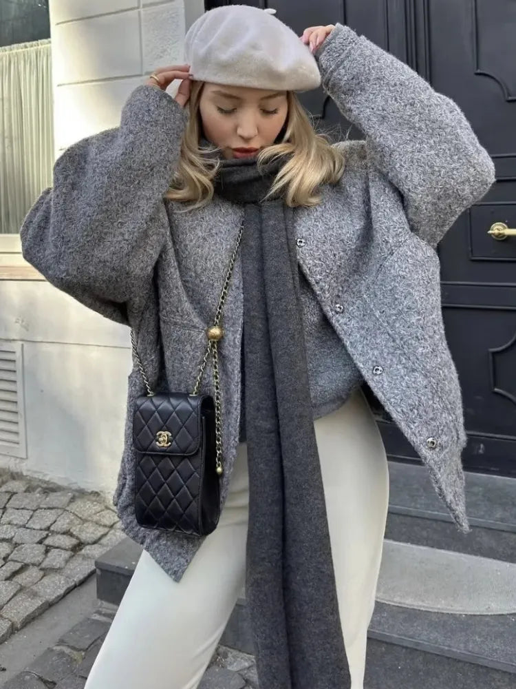 Metro Chic - Oversized Gemêleerde Bomberjack voor Dames Herfst/Winter 2023