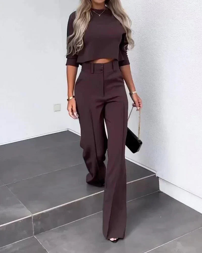 Talia - Set met Jack en Hoog Getailleerde Rechte Broek voor Dames | Stijlvol en Comfortabel Pak