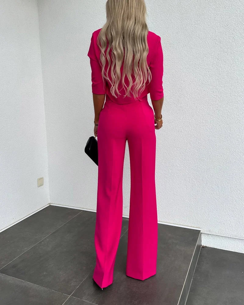 Talia - Set met Jack en Hoog Getailleerde Rechte Broek voor Dames | Stijlvol en Comfortabel Pak