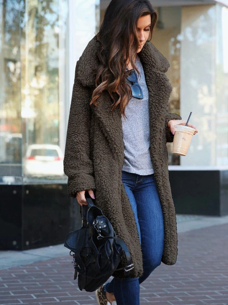 Mila Cosy Lange Fleece Jas | Trendy warme winterjas voor dames
