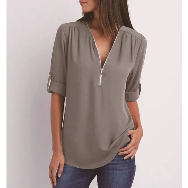Stijlvolle V-Hals Blouse – Veelzijdig en Elegant