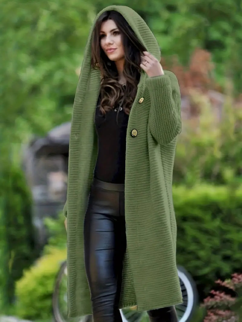 RosaMira - Effen Gebreide Dames Hoodie met Knopen | Comfortabel en Trendy