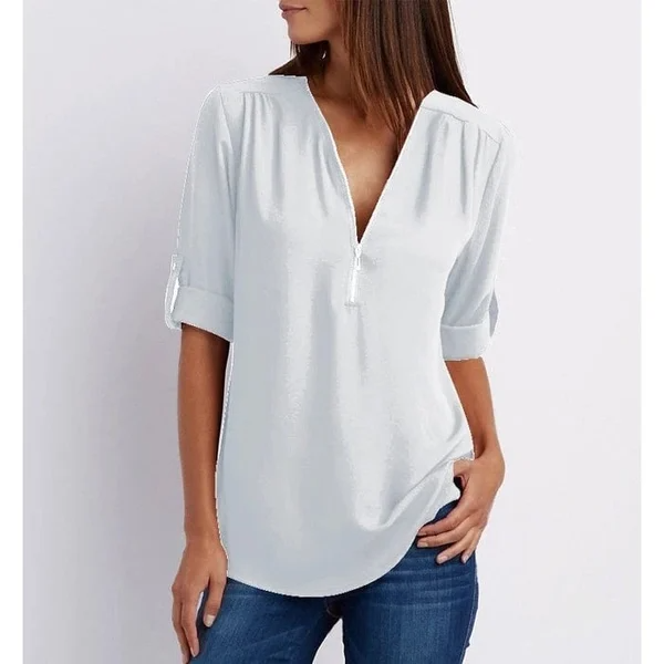 Stijlvolle V-Hals Blouse – Veelzijdig en Elegant