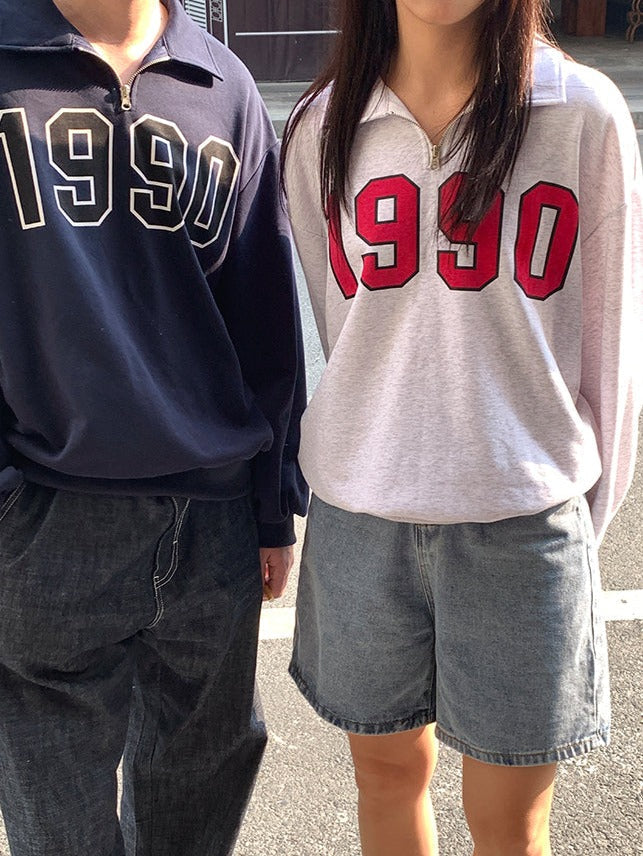 Vintage Vibes - Retro Pullover uit de Jaren '90 met Halve Rits voor Dames