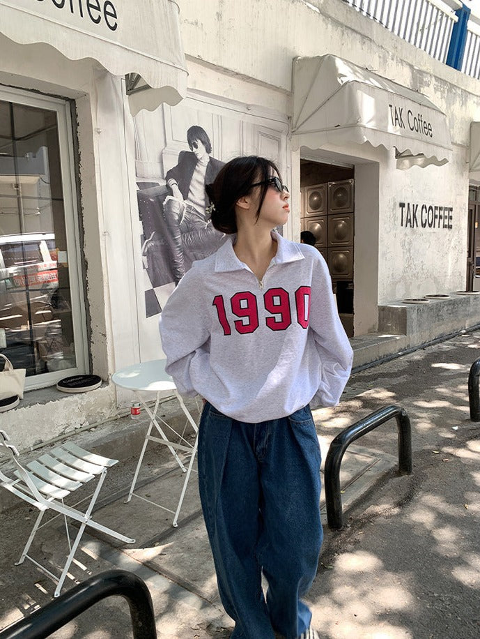 Vintage Vibes - Retro Pullover uit de Jaren '90 met Halve Rits voor Dames