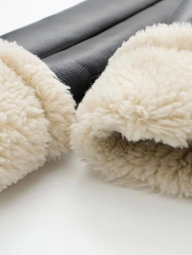 Retro Leren Damesjas met Kunstbont - Stijlvolle Vintage Jas voor Koude Dagen