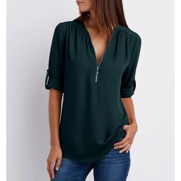 Stijlvolle V-Hals Blouse – Veelzijdig en Elegant