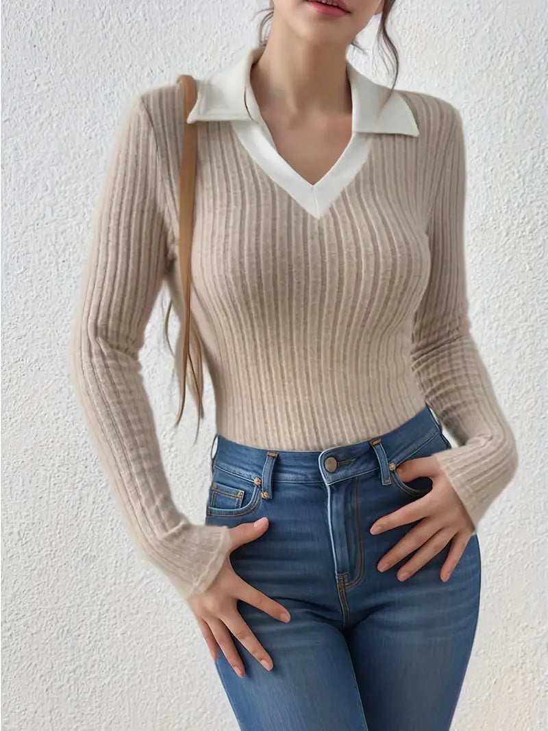 LivaSoft - Casual Damestrui met V-Hals en Lange Mouwen – Stijlvol en Comfortabel