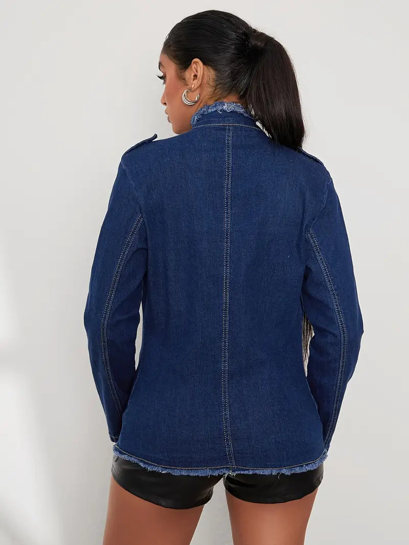Alexandria - Lange Mouwen Denimjas met Knopen en Robuuste Afwerking