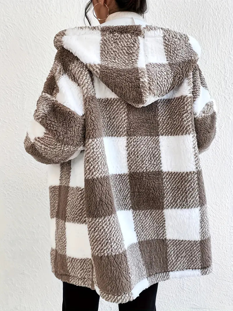 Skylar - Geruite Teddy Hoodie Jas | Warm en Comfortabel voor de Winter