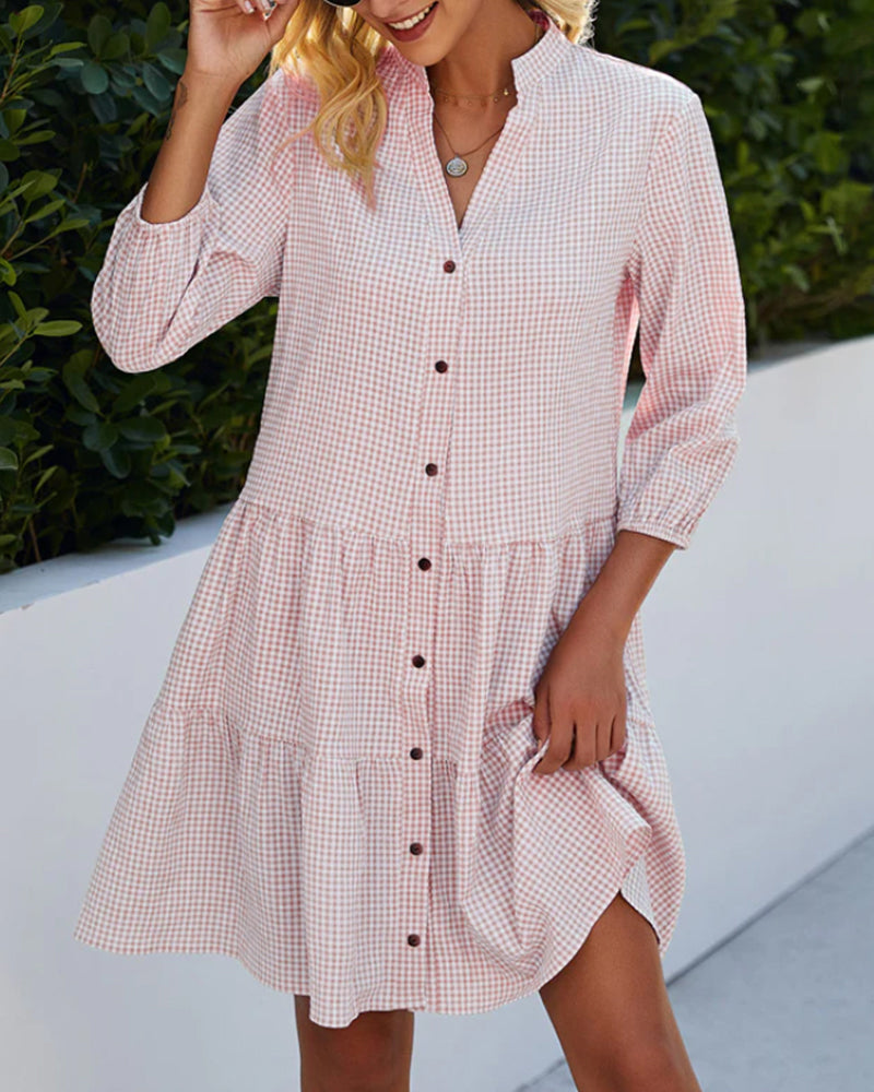 Rachelle - Geruit Knielang Button-Down Jurk