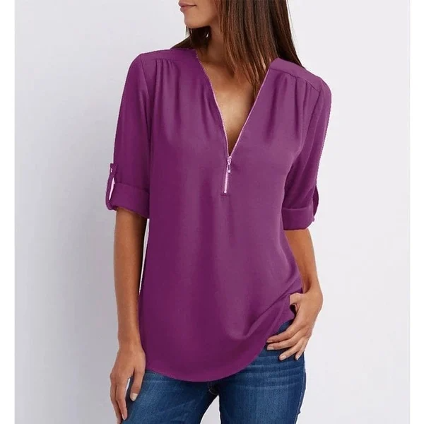 Stijlvolle V-Hals Blouse – Veelzijdig en Elegant