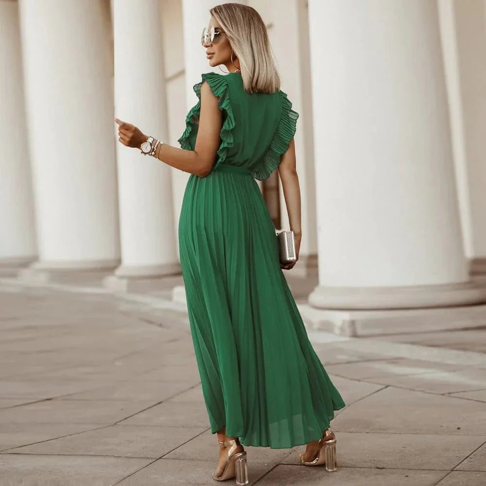 Groene Boho Feestjurk voor Bruiloftsgasten met V-Hals | Stijlvolle Bohemian Jurk voor Elke Gelegenheid