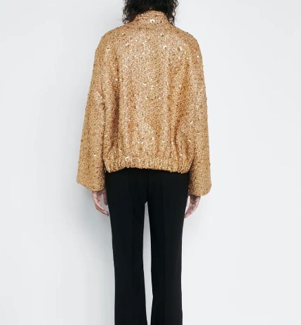Elisabeth Mantel – Luxe Oversize Damesmantel met Gouden Pailletten | Elegante Lange Jas