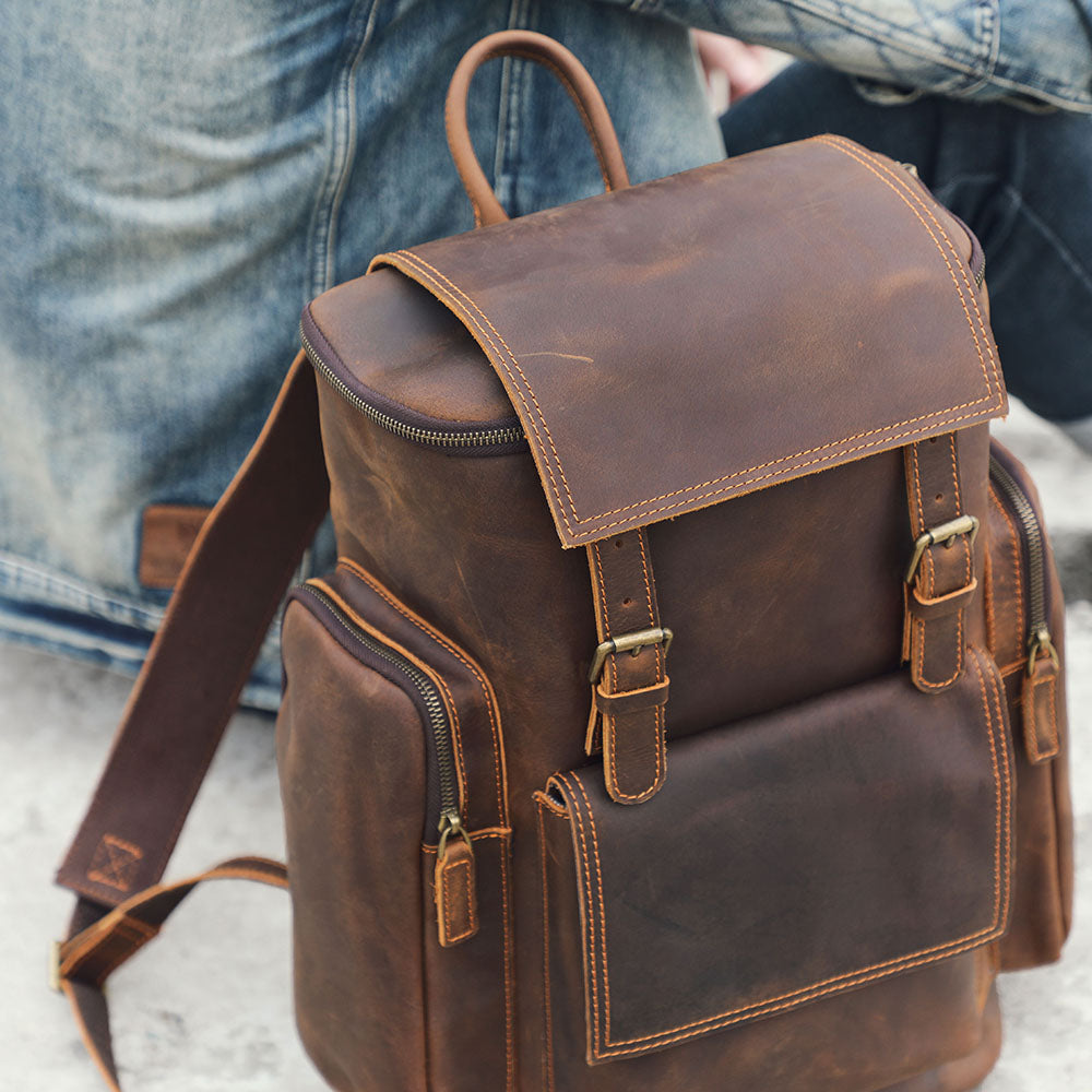 Leren Laptop Rugzak | TerraCraft – Duurzaam en Stijlvol voor Werk en Reizen