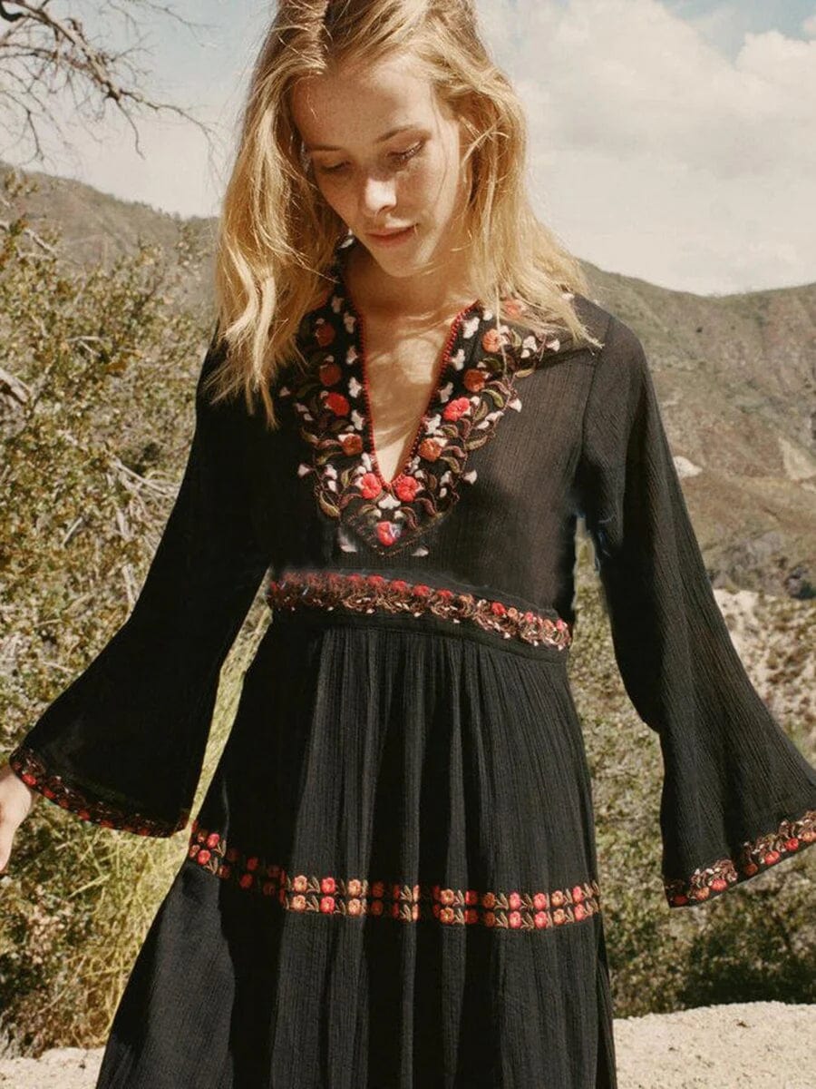 Eleganzia V-Hals Boho Maxi Jurk in Donkergroen voor Dames