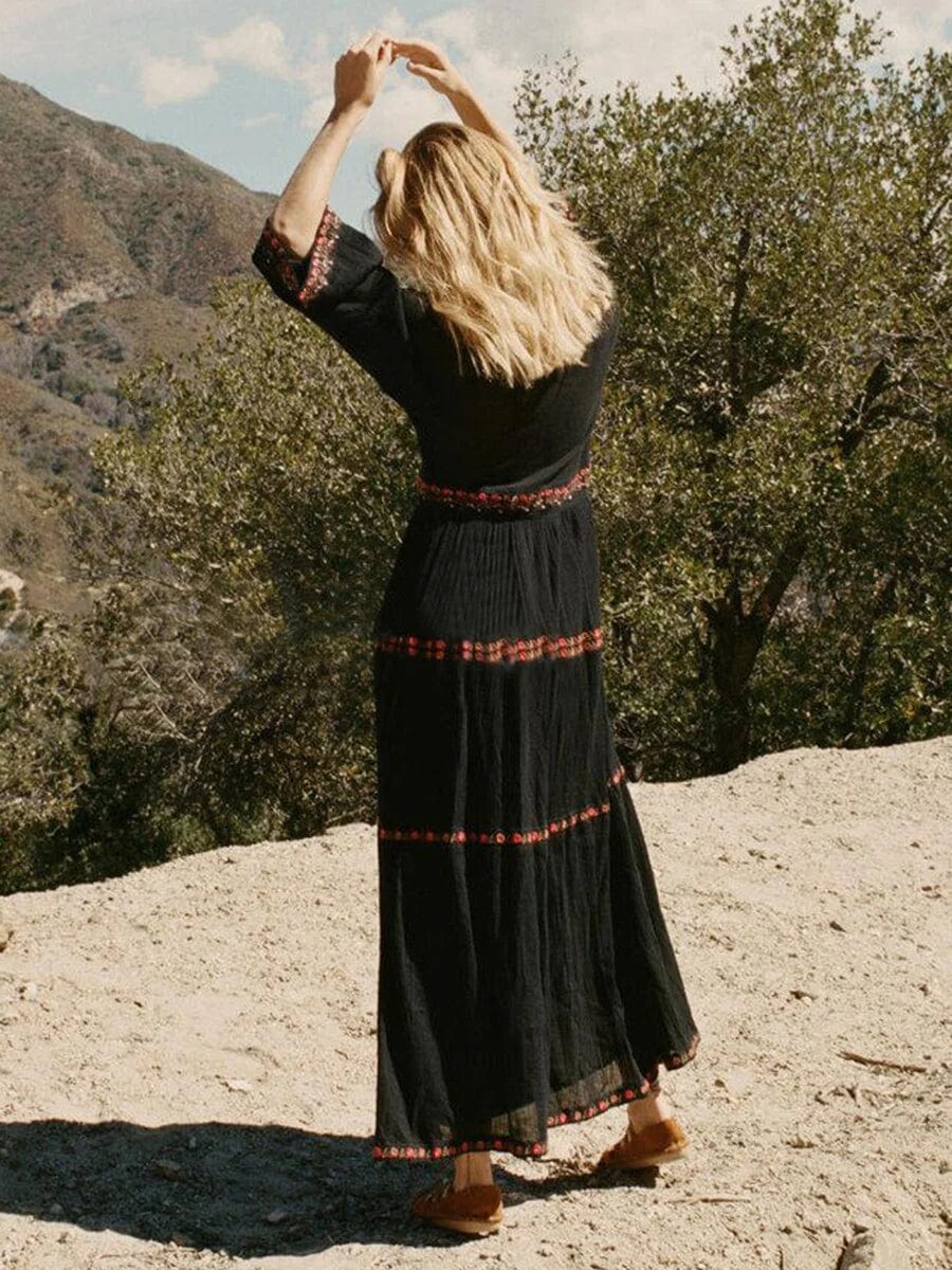 Eleganzia V-Hals Boho Maxi Jurk in Donkergroen voor Dames