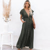 Maxima Donkergroene Jurk met V-Hals | Elegant Maxi Jurk voor Speciale Gelegenheden