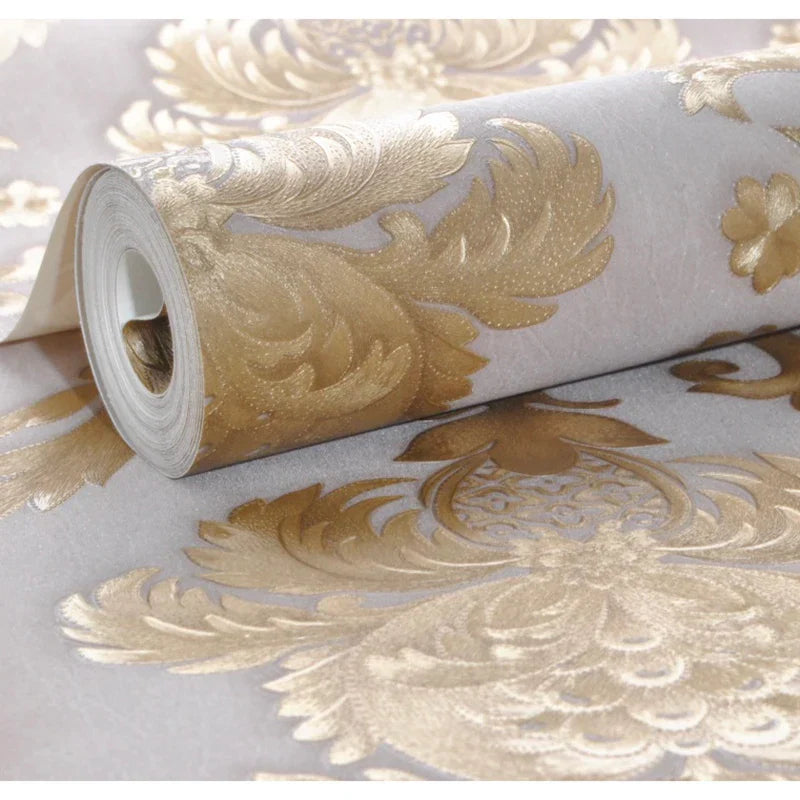 Luxe Goudkleurig 3D Damast Behang - Klassiek Textuurbehang voor Elegante Interieurs