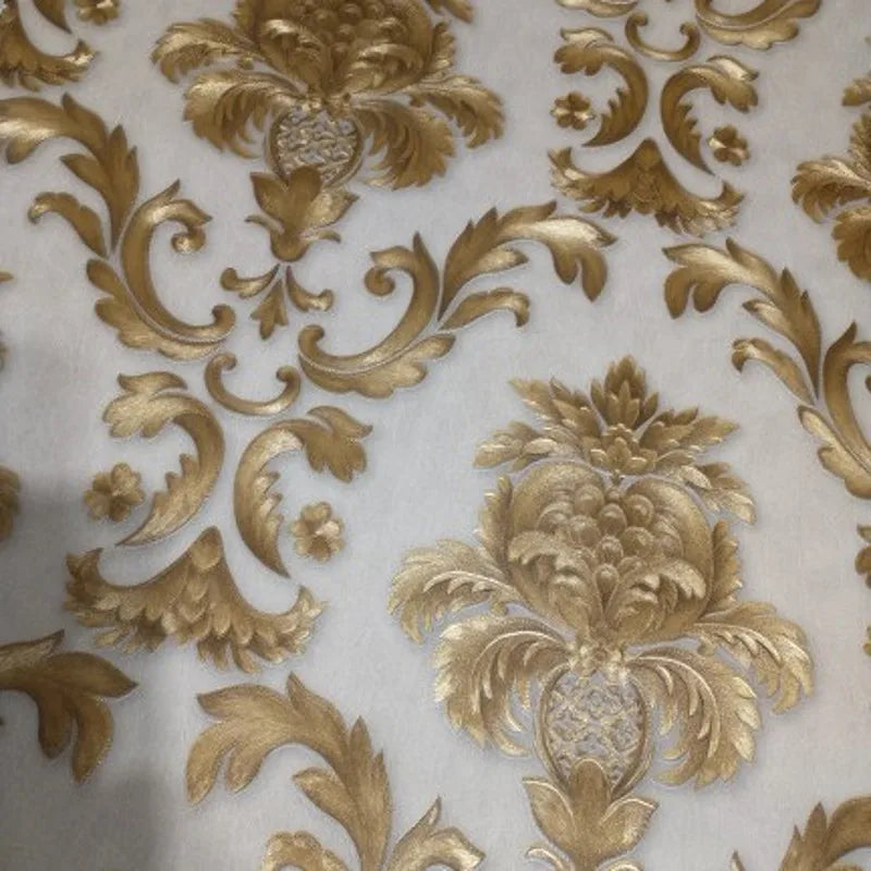 Luxe Goudkleurig 3D Damast Behang - Klassiek Textuurbehang voor Elegante Interieurs