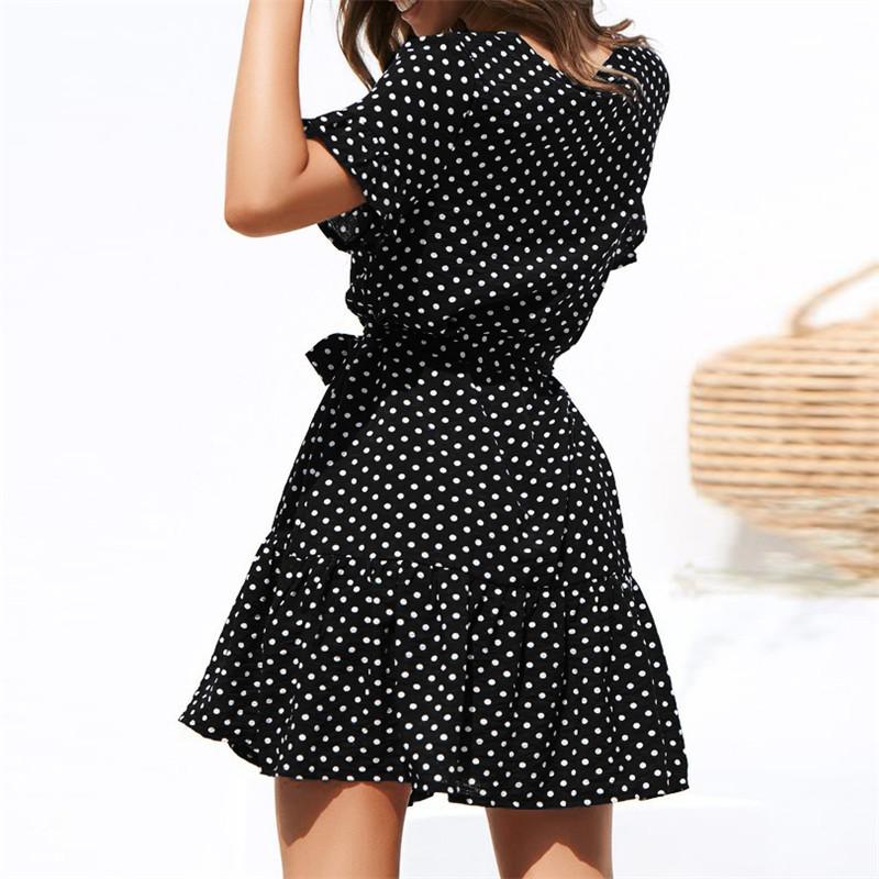 Charlene - Korte Mouw Polka Dot Jurk - Zomerjurk Dames Casual Vintage