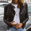 Elegant Zwarte Leren Jas - Slim Fit met Opstaande Kraag voor Dames