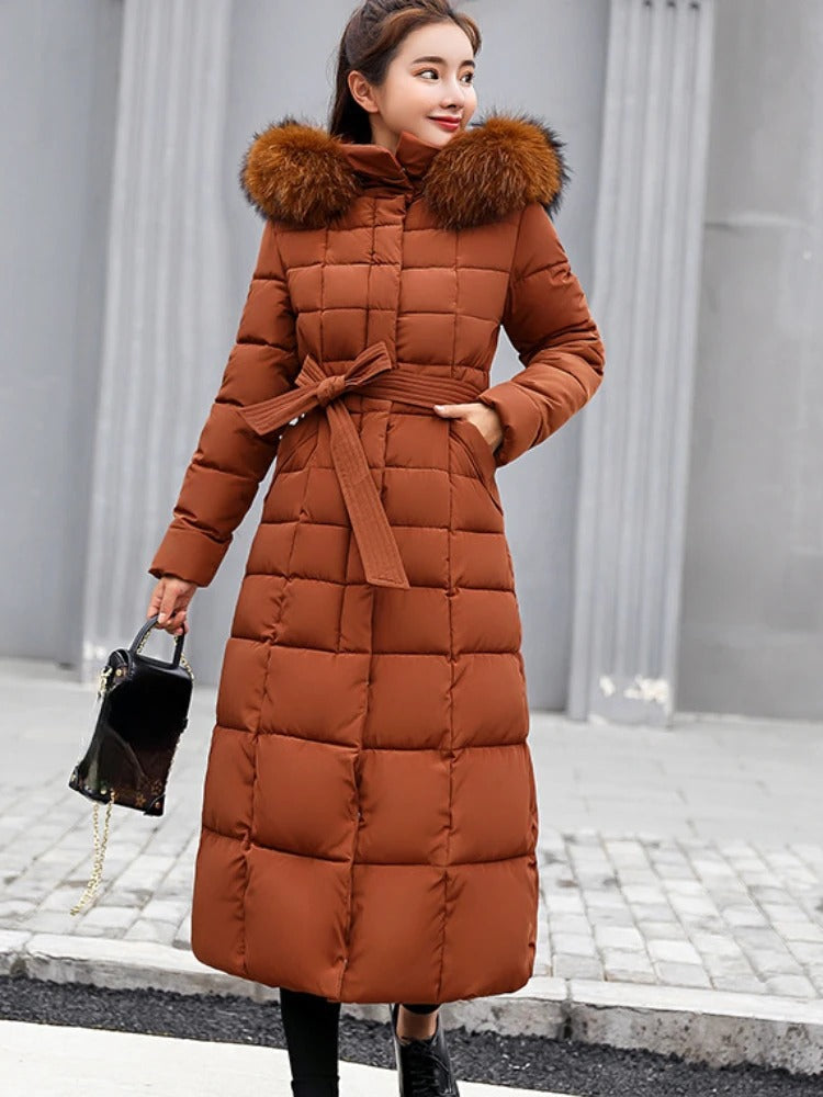 Isabella - Lange Warme Wintermantel met Riem voor Dames